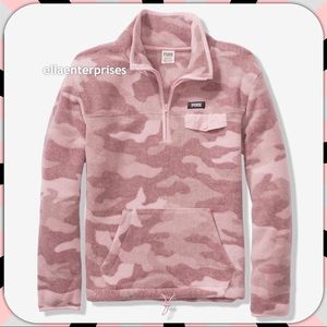VS Pink Polar Fleece Half Zip Pink Camo Sweater
